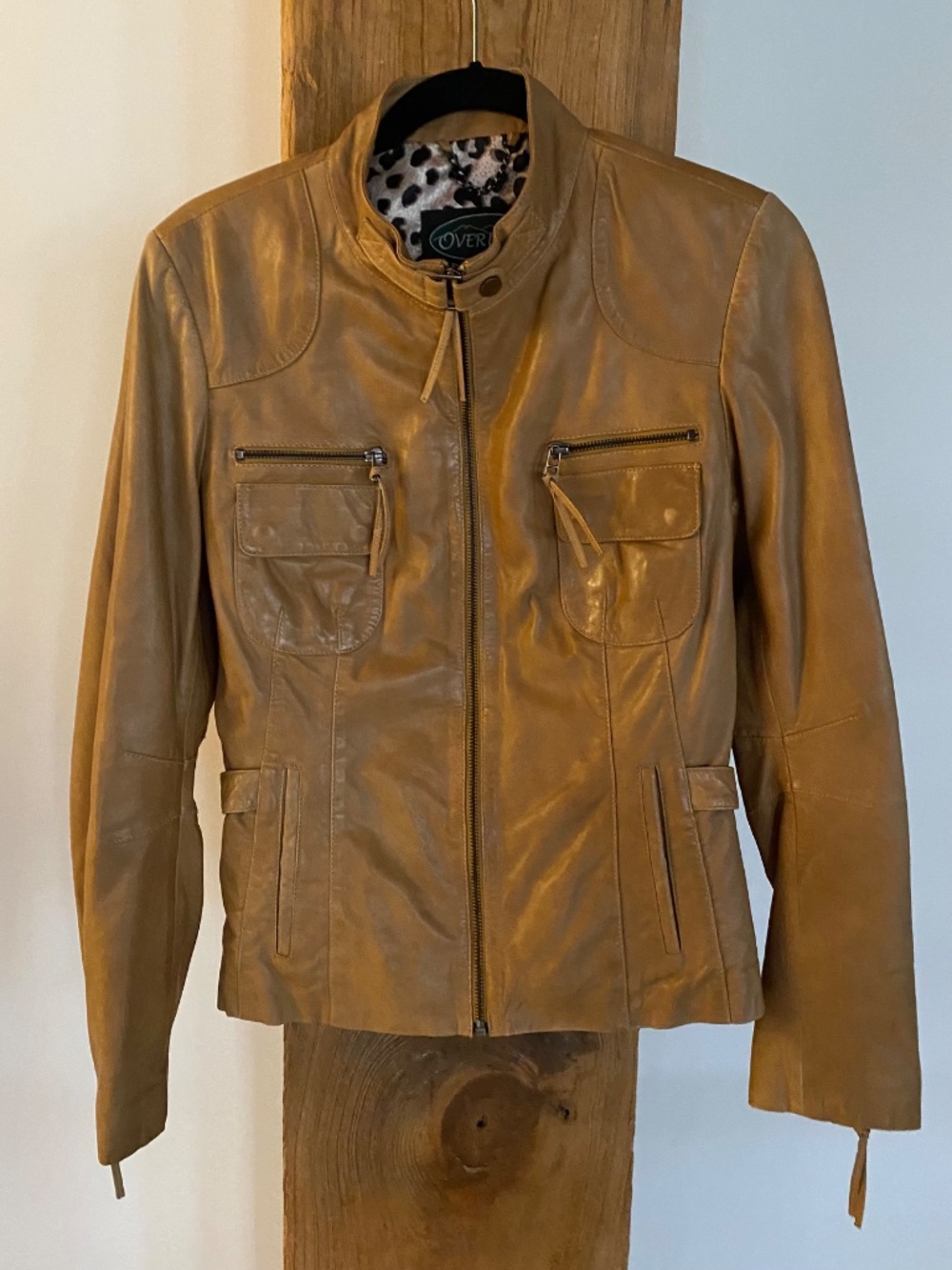 Overland Genuine Leather Moto Jacket Camel Tan size M